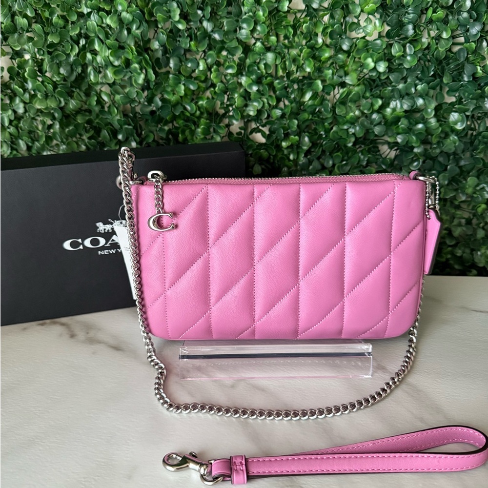 Coach Retail Pink Quilted Leather Wristlet Clutch or Shoulder Bag NWT